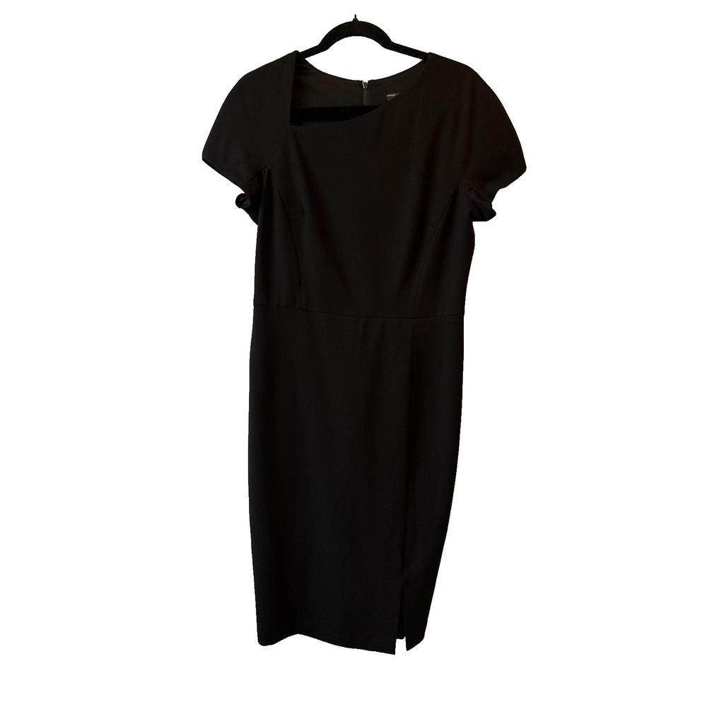 Maggie London Asymmetric Neck Short Sleeve Sheath Black Dress 12 Quiet Luxury